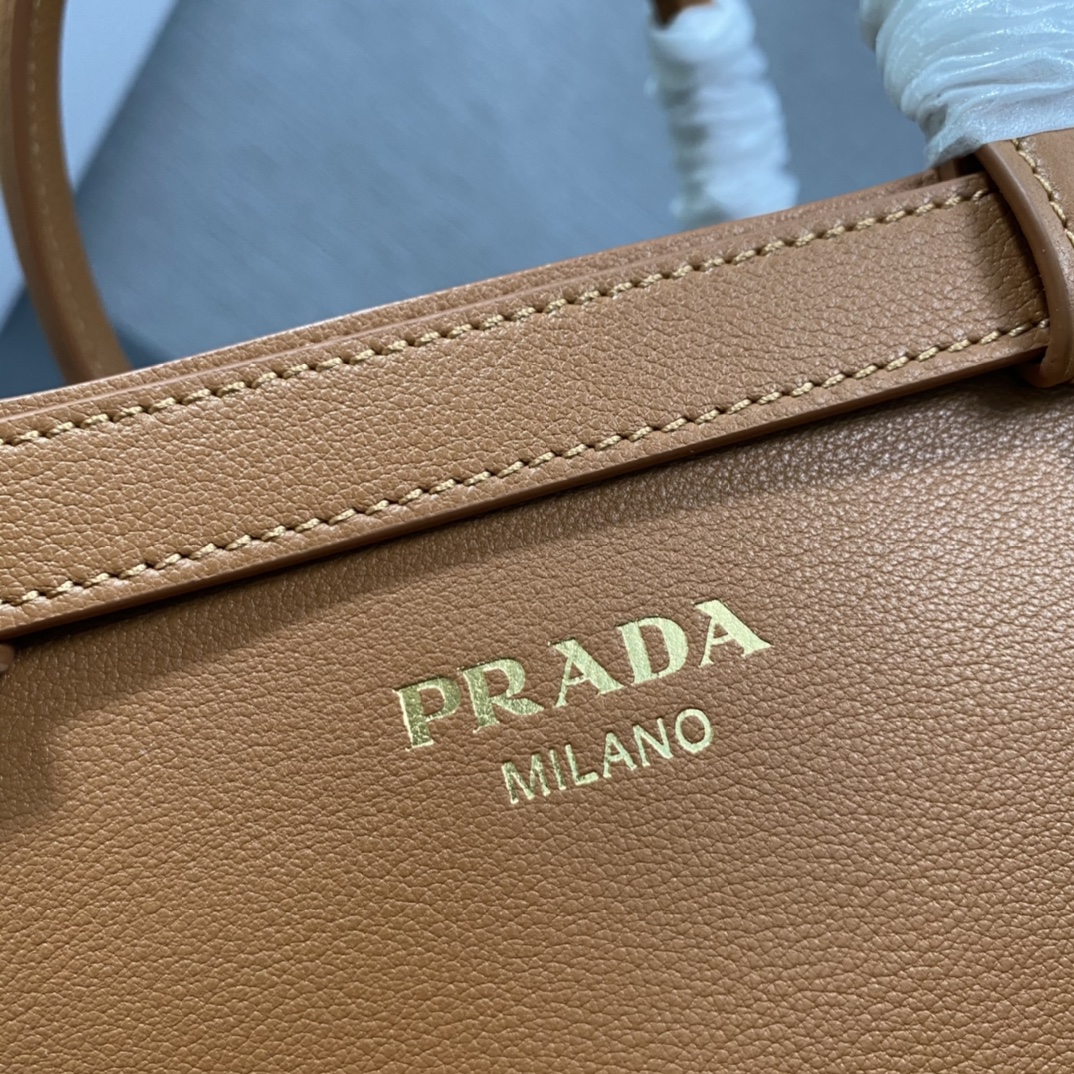 Prada Small Buckle Leather Handbag Shoulder Bag With Double Belt Caramel 1BA418